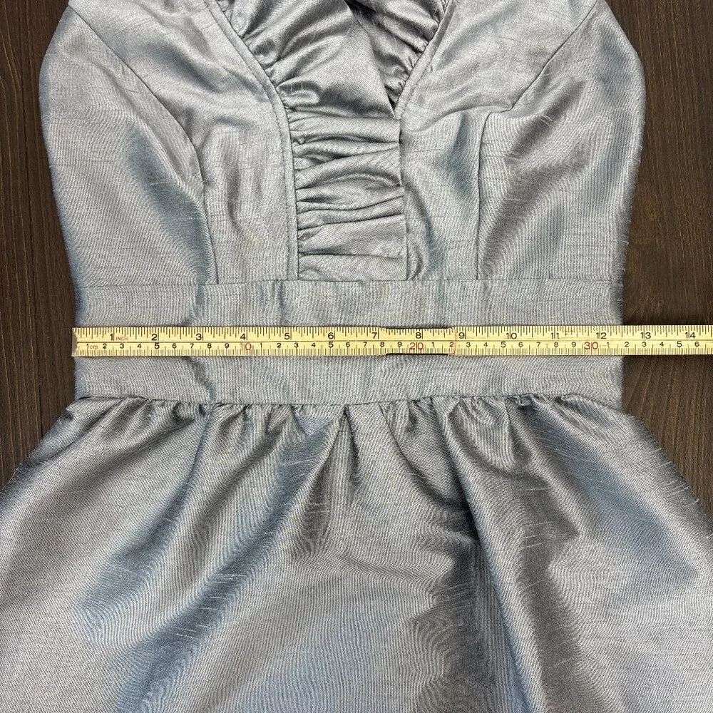 Alfred Sung Women’s Size 0 Silver Gray Halter Cocktail Dress Pockets Ruffle Neck